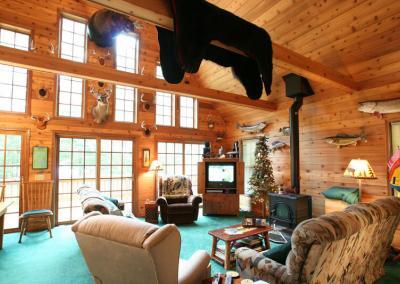Living room of a log cabin house